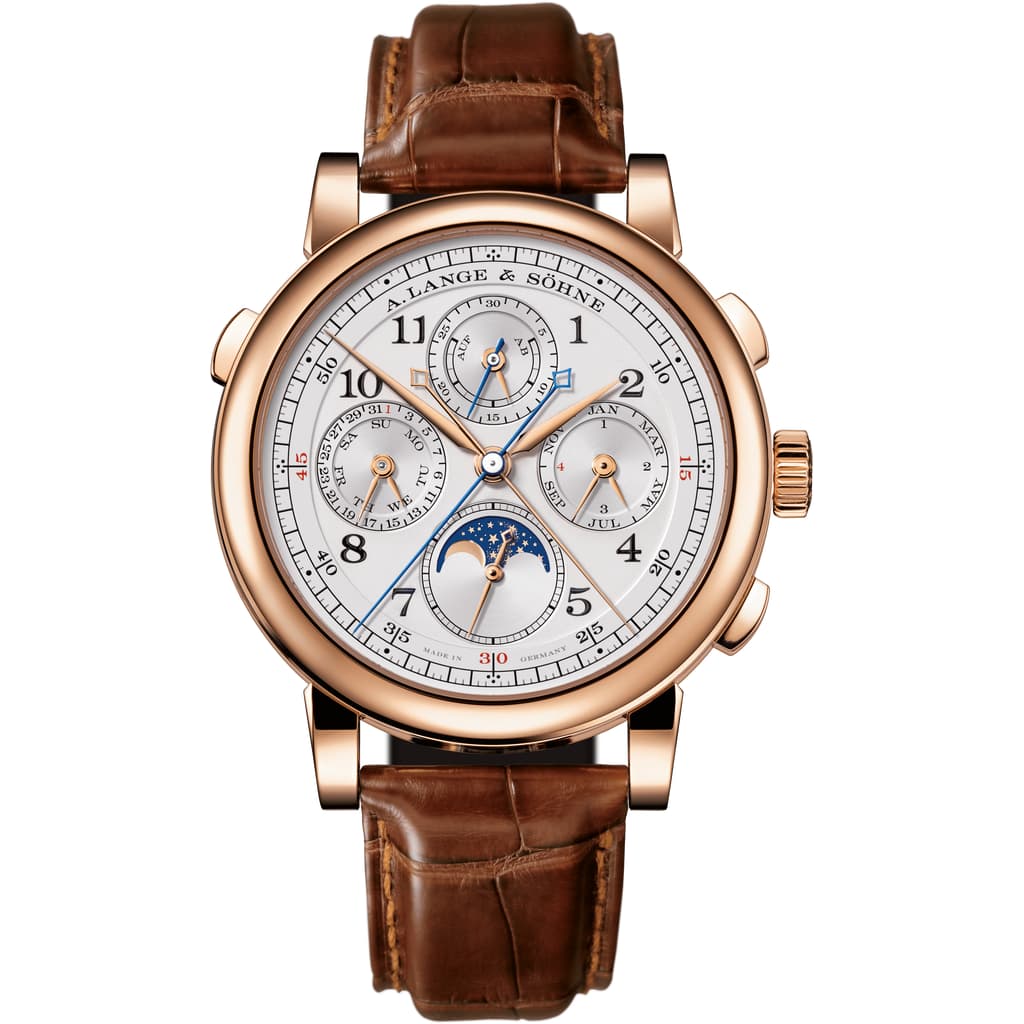 A. Lange & Sohne 1815 Rattrapante Perpetual Calendar 41.9 mm Silver Dial 18K Pink Gold Leather Strap 421.032FE / LSLS4214AE