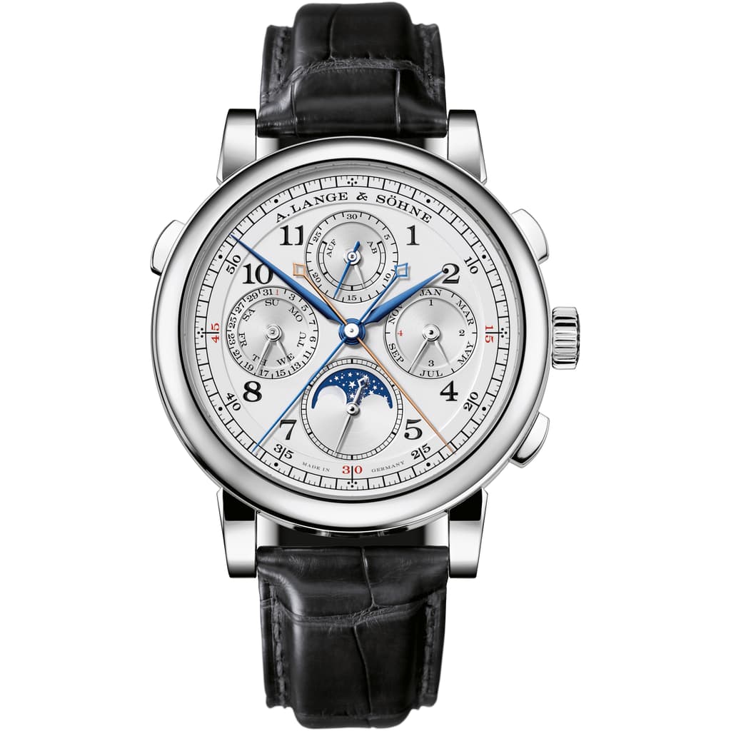 A. Lange & Sohne 1815 Rattrapante Perpetual Calendar 41.9 mm Silver Dial Platinum Leather Strap 421.025FE / LSLS4212AB