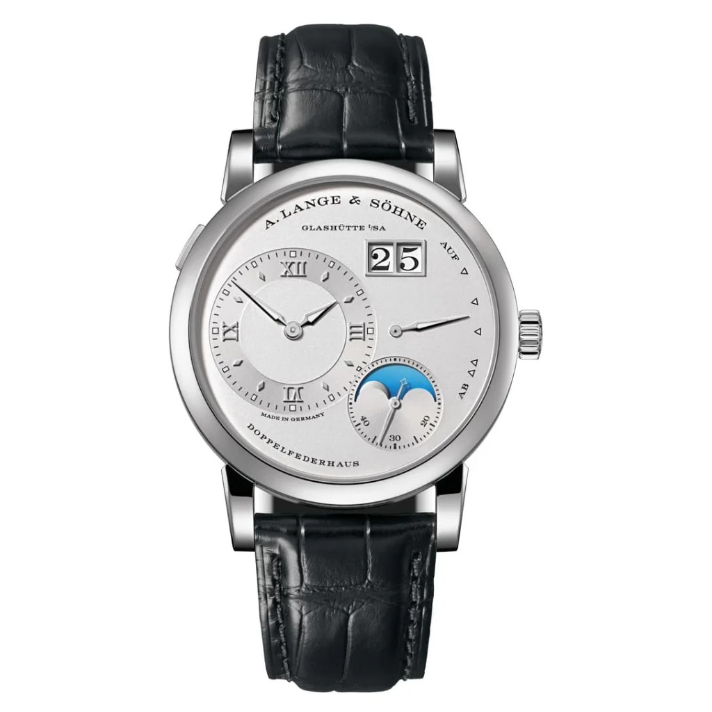 A. Lange & Sohne LANGE 1 MOON PHASE 38.5 mm Silver Dial Platinum Leather Strap 192.025 / LSLS1922AA