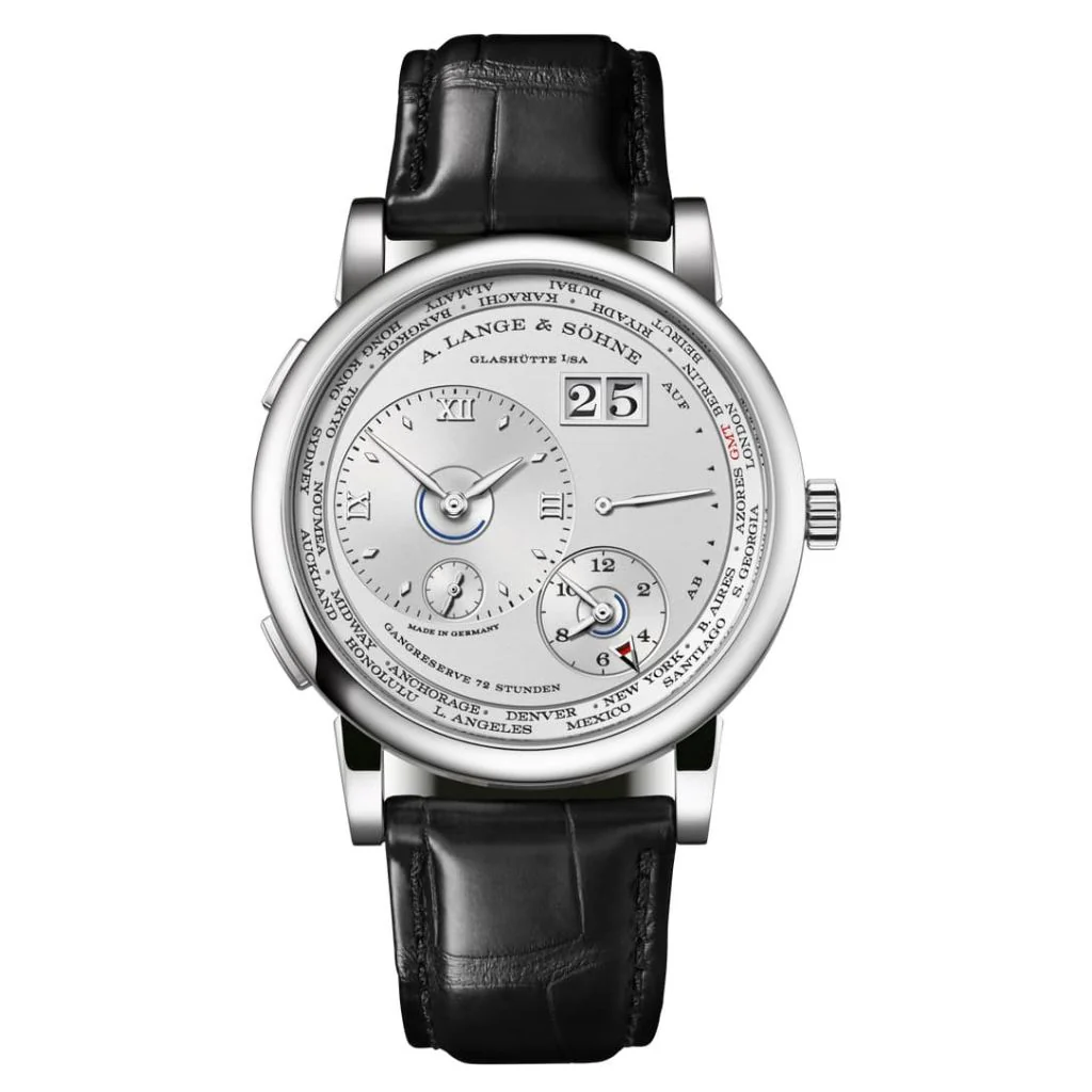 A. Lange & Sohne LANGE 1 TIME ZONE 41.9 mm Silver Dial Platinum Leather Strap 136.025 / LSLS1362AA