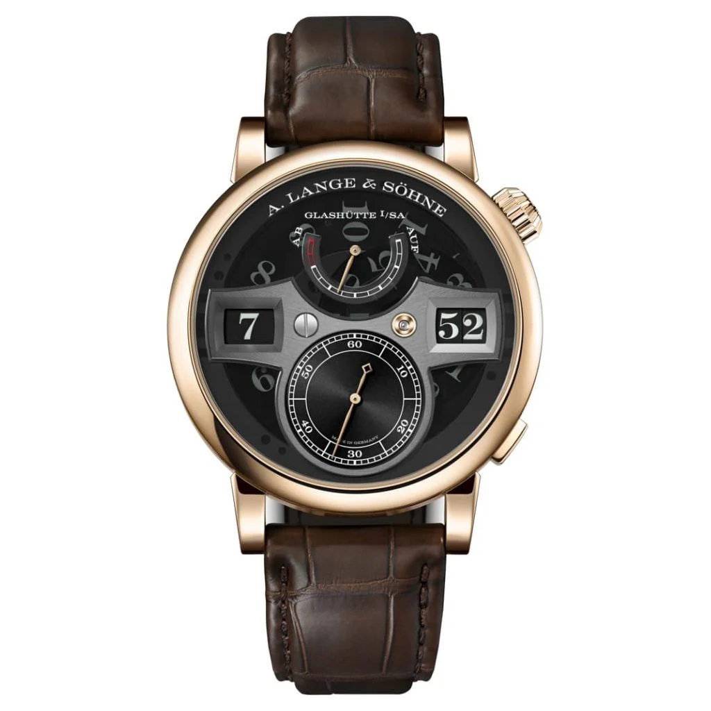 A. Lange & Sohne Zeitwerk Honeygold “Lumen” 41.9 mm Black Dial 18k Honey Gold Leather Strap 142.055 / LSLS1426AA