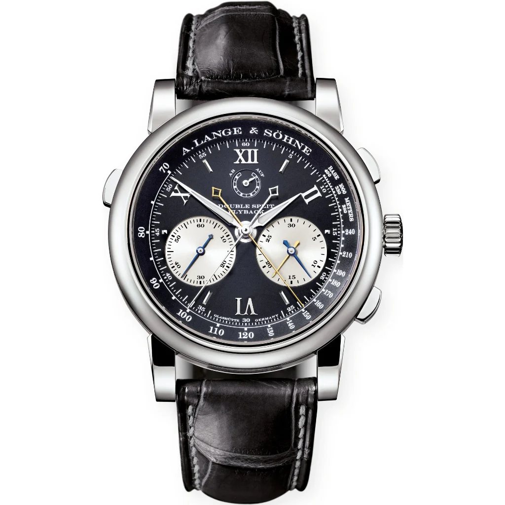 A. Lange & Sohne DOUBLE SPLIT 43 mm Black Dial Platinum Leather Strap 404.035 / LSLS4042AD
