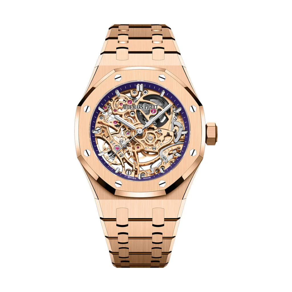 Audemars Piguet Royal Oak Double Balance Wheel Openworked 37 mm Purple Dial 18-Carat Pink Gold Bracelet 15467OR.OO.1256OR.02
