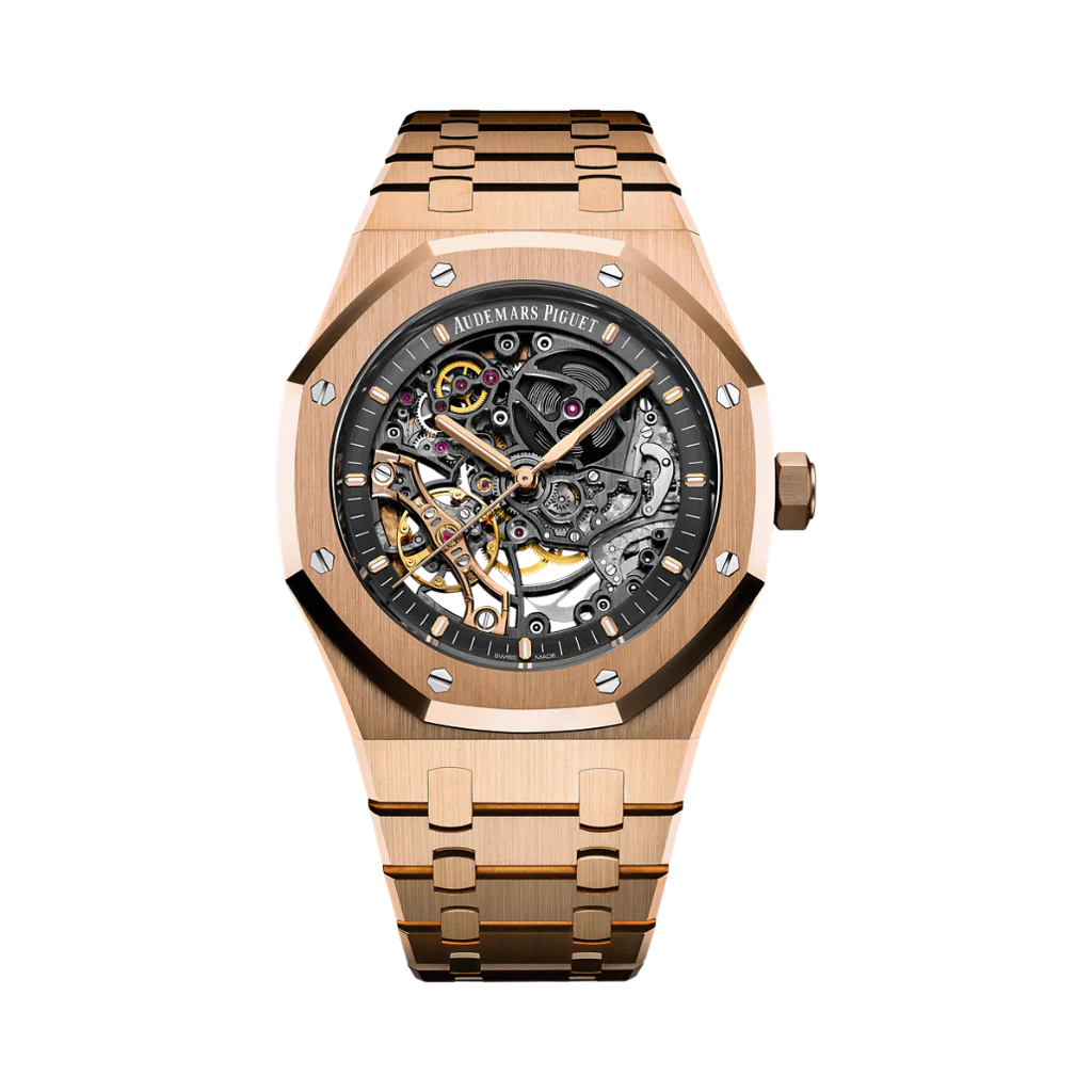 Audemars Piguet Royal Oak Double Balance Wheel Openworked 41 mm Slate Grey Dial 18-Carat Pink Gold Bracelet 15407OR.OO.1220OR.01