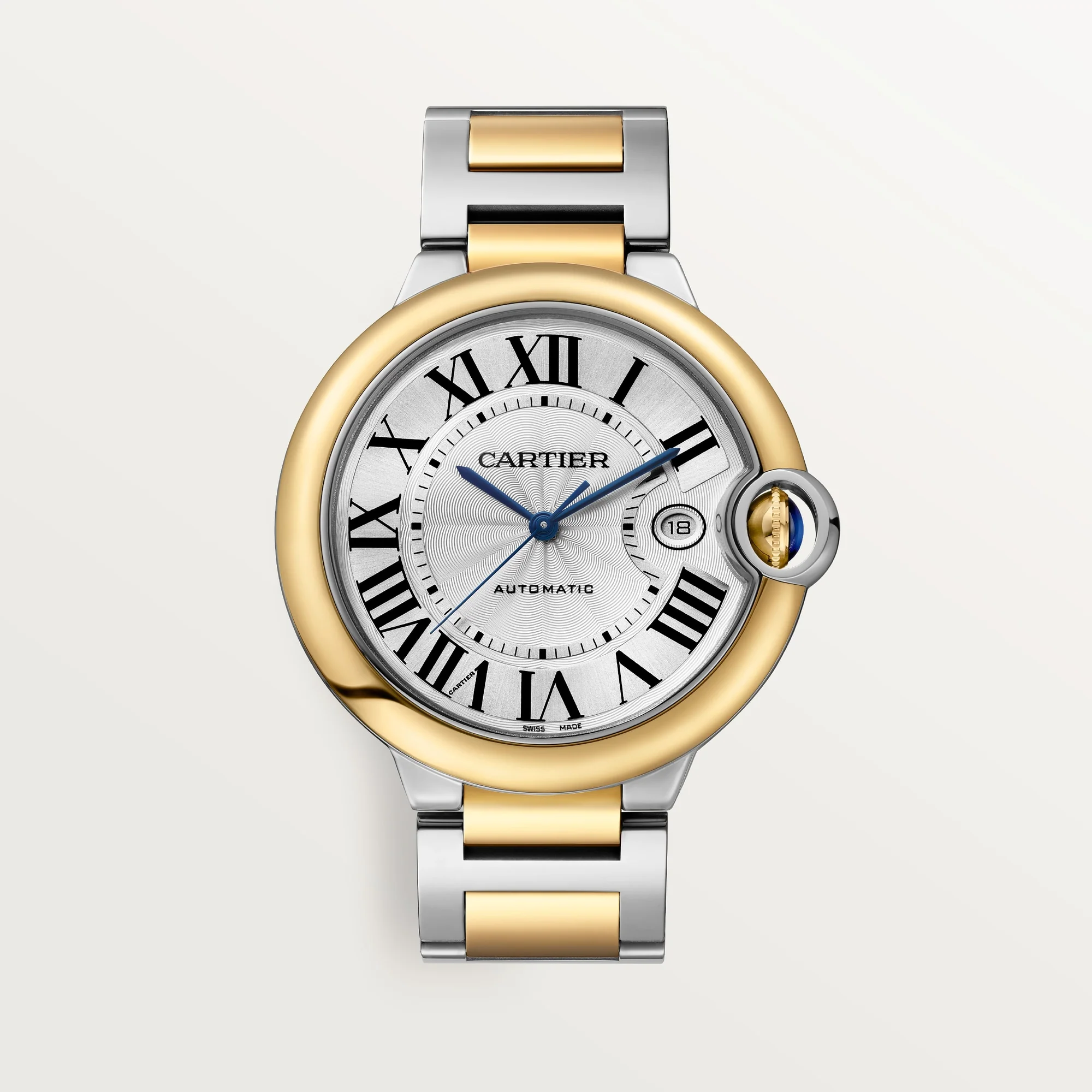 Cartier Ballon Bleu 42 mm 18k Yellow Gold Silver Dial Steel Bracelet W2BB0039