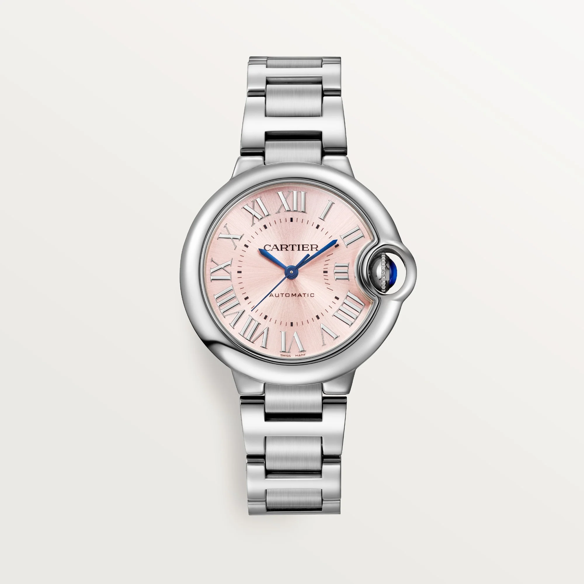 Cartier Ballon Bleu 33 mm Steel Pink Sunray Dial Bracelet WSBB0068