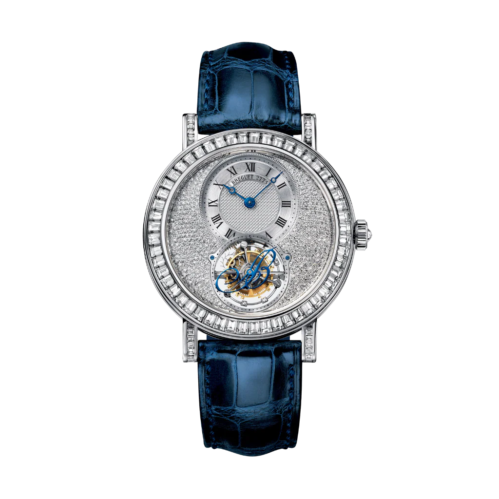 Breguet Classique 40.30 mm Silver Dial with Diamonds White Gold Blue Leather Strap 5359BB/6B/9V6/DD0D