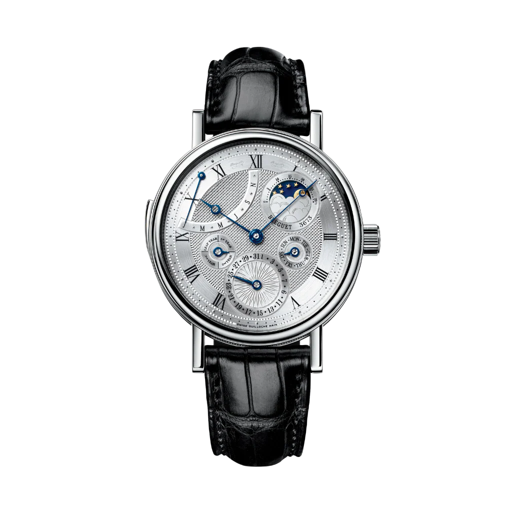 Breguet Classique 40 mm Silver Dial White Gold Black Leather Strap 5447BB/1E/9V6
