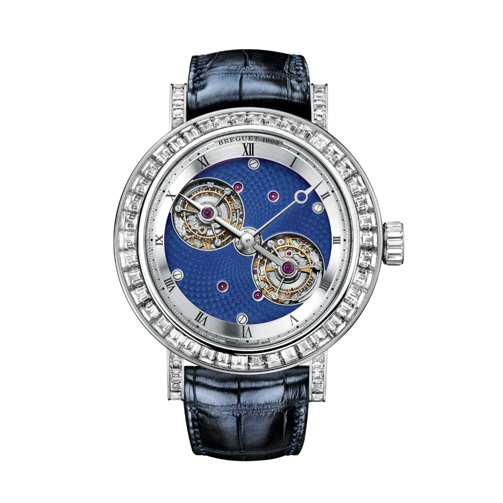 Breguet Classique 50 mm Blue Dial with Diamonds Platinum Dark Blue Leather Strap 5349PT/2Y/9YV/DD0D