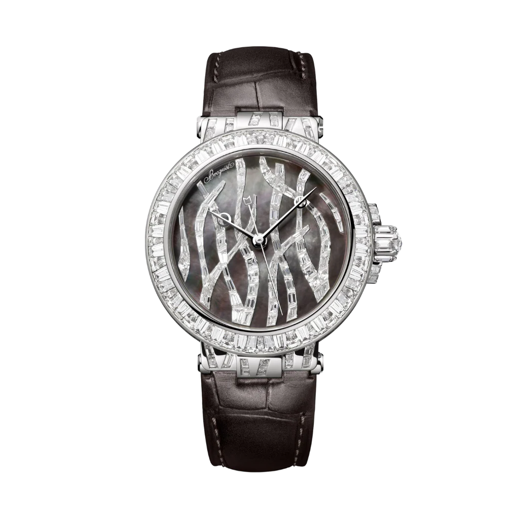 Breguet Marine 35.8 mm Tahitian Mother-Of-Pearl Dial with Diamonds White Gold Dark Grey Leather Strap 9509BB/TD/984/DD0D