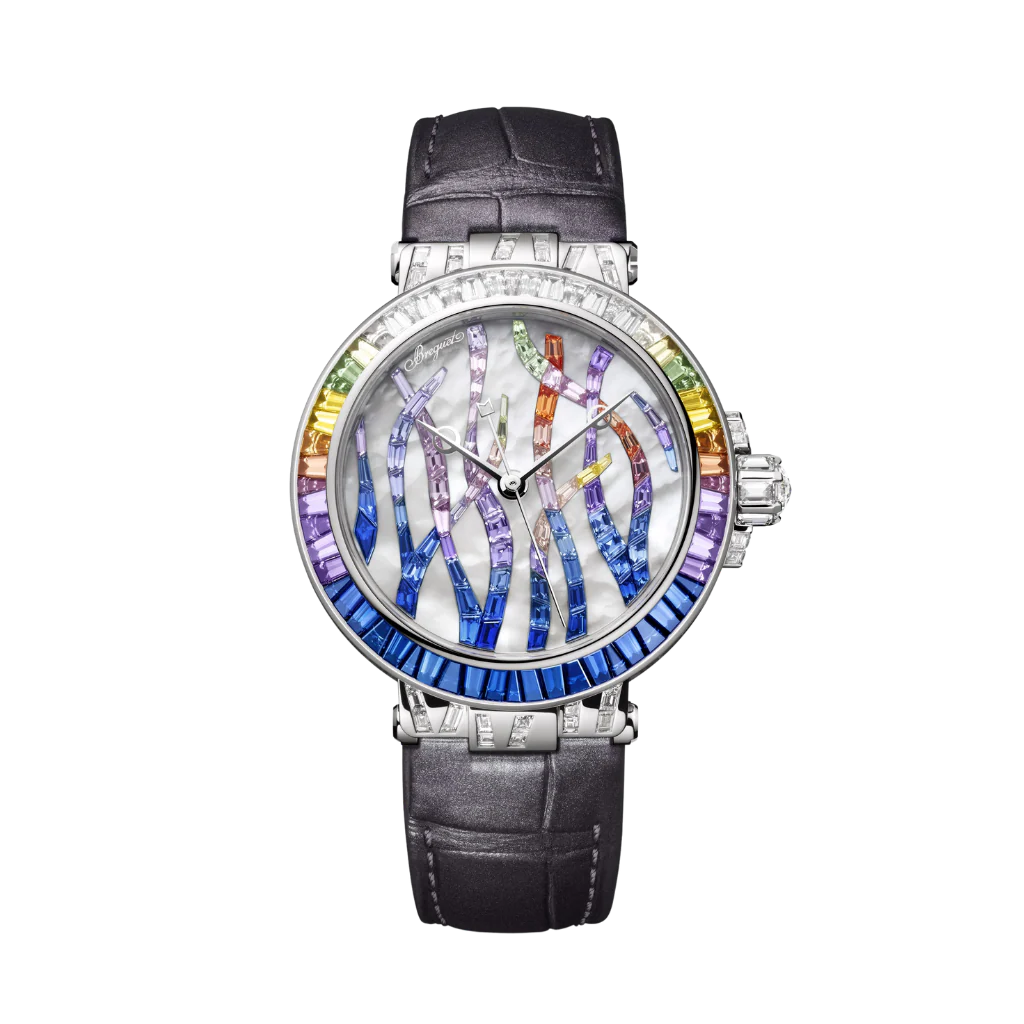 Breguet Marine 35.8 mm White Mother-Of-Pearl Dial with Diamonds White Gold Black Leather Strap 9509BB/5S/984/SD0S