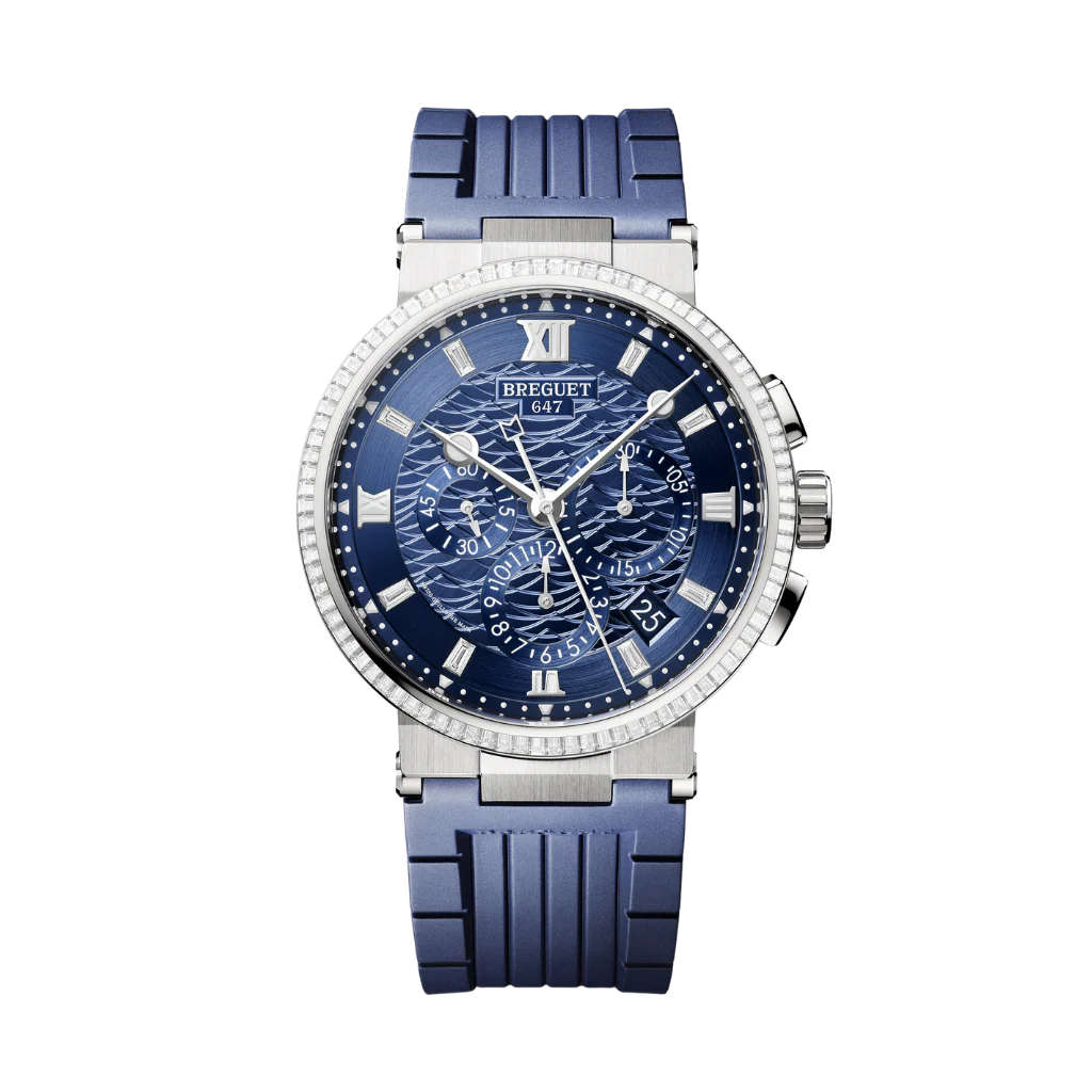 Breguet Marine 42.3 mm Blue Dial with Diamonds White Gold Blue Rubber Strap 5529BB/YD/5WV/D0