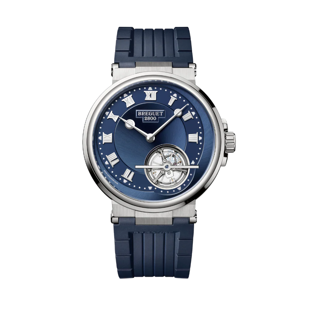 Breguet Marine Tourbillon 5577 42.5 mm Blue Dial Platinum Blue Rubber Strap 5577PT/Y2/5WV
