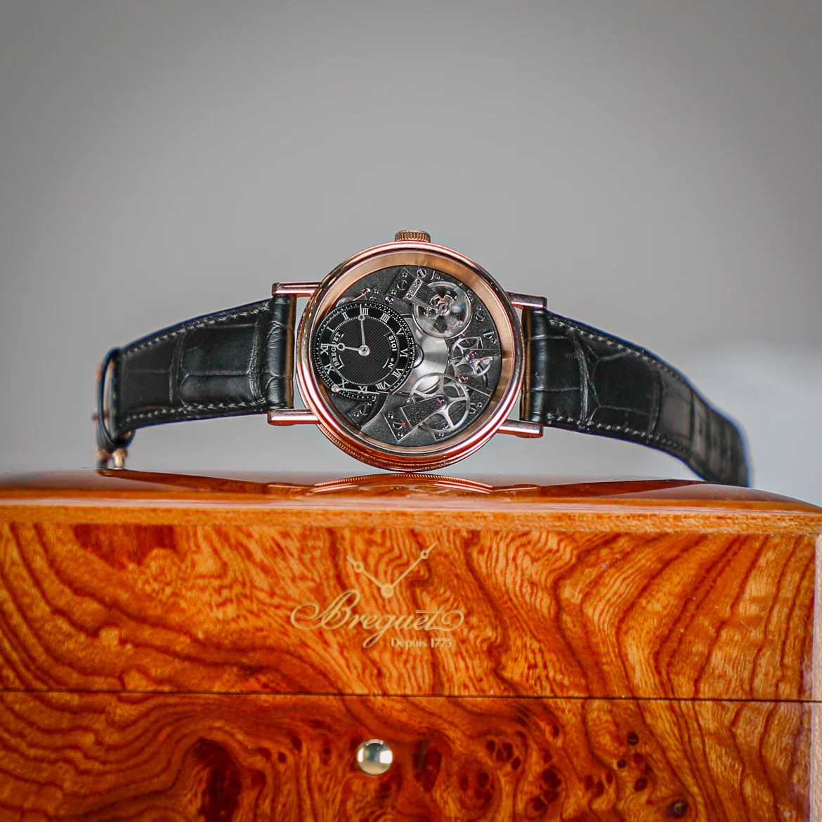 Breguet Tradition 40 mm Black Dial 18k Rose Gold Black Leather Strap 7057BR/G9/9W6 - Image 6