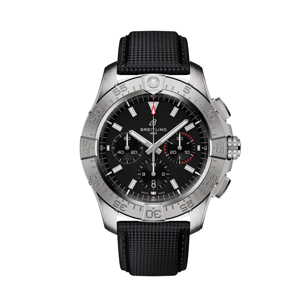 Breitling Avenger B01 Chronograph 44 mm Black Dial Stainless Steel Leather Anthracite Strap AB0147101B1X1