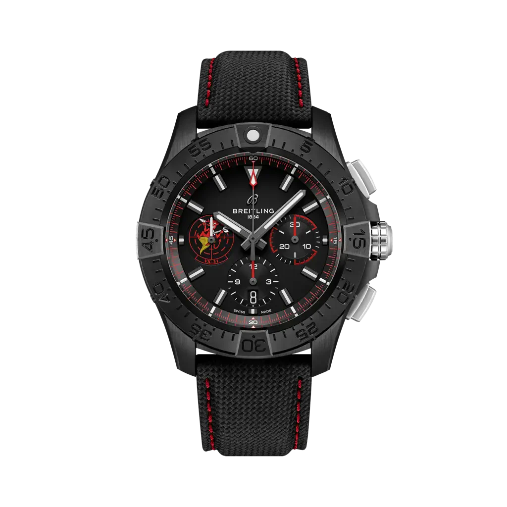 Breitling Avenger B01 Chronograph 44 Night Mission USN Dust Devils 44 mm Black Dial Ceramic Leather Strap SB01473A1B1X1