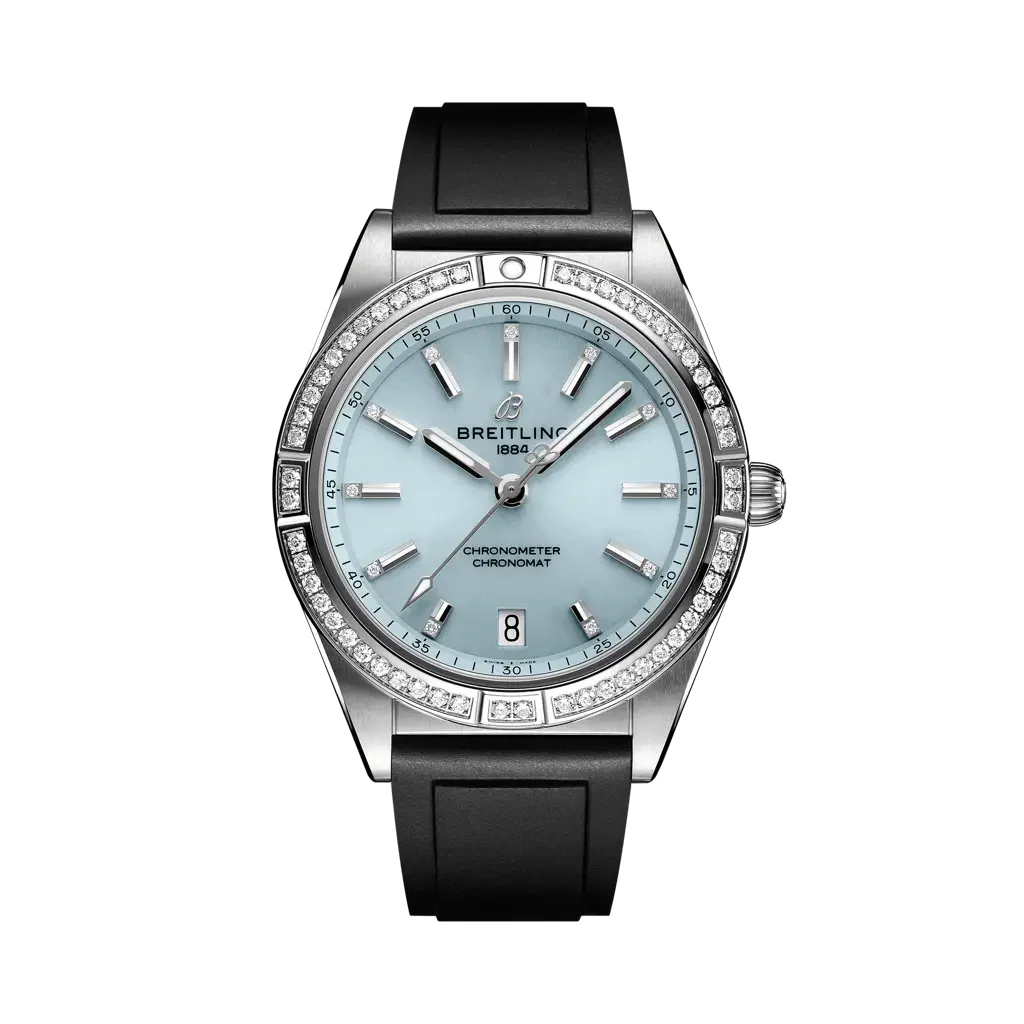 Breitling Chronomat Automatic 36 mm Ice-Blue Dial Stainless Steel & 18K White Gold Black Rubber Strap G10380591C1S1