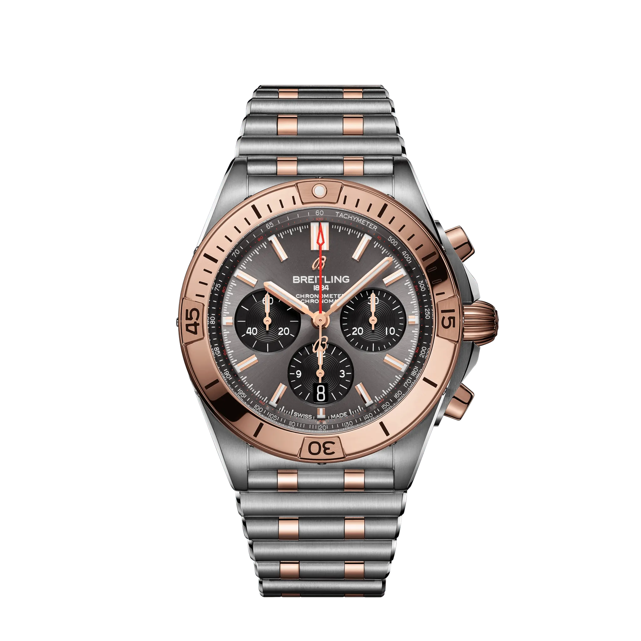 Breitling Chronomat B01 42mm Grey and Black Dial Stainless Steel & 18K Red Gold Metal Bracelet UB0134101B1U1