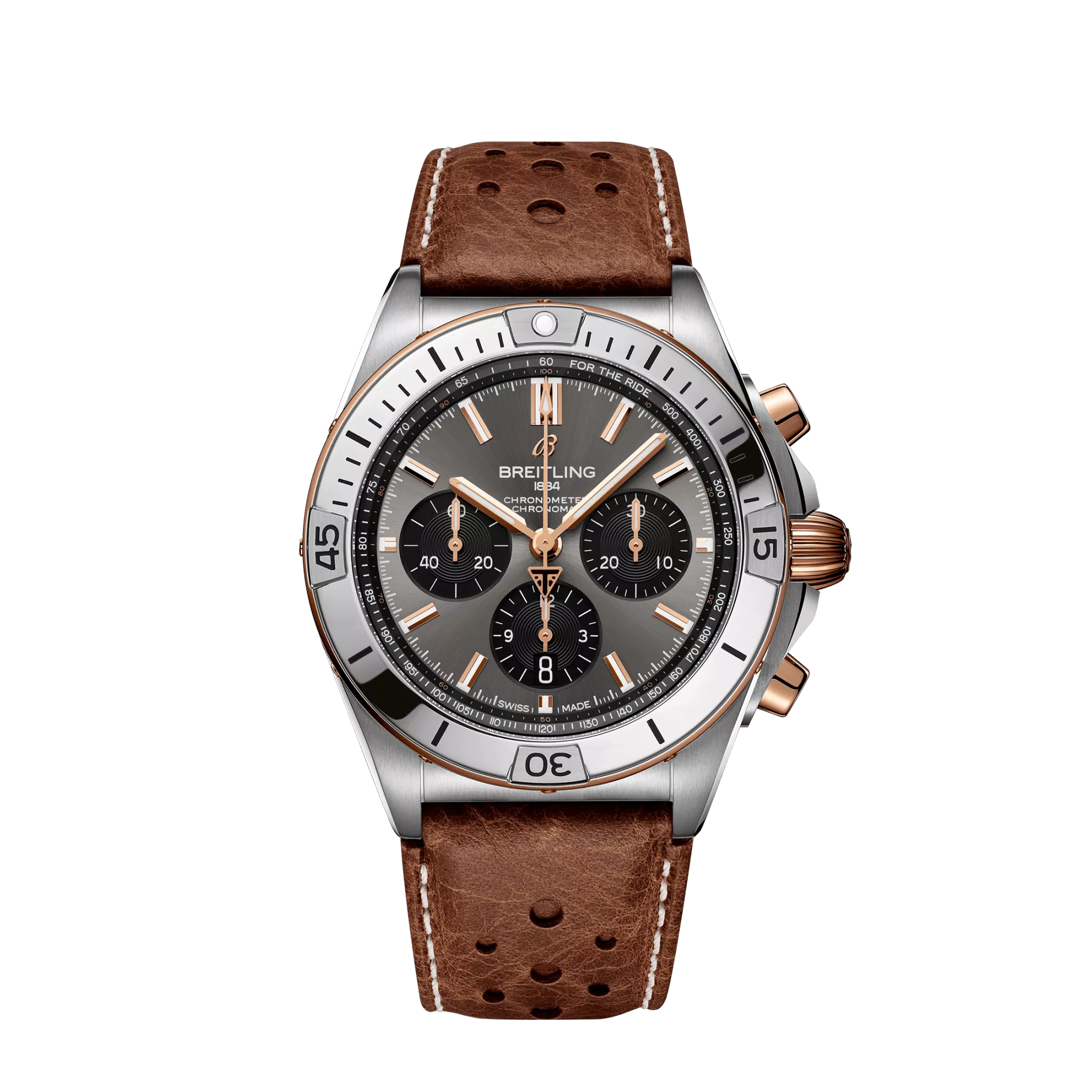 Breitling Chronomat B01 42mm Grey & Black Dial Titanium & 18K Red Gold   Leather Strap  TB0134101M1X1