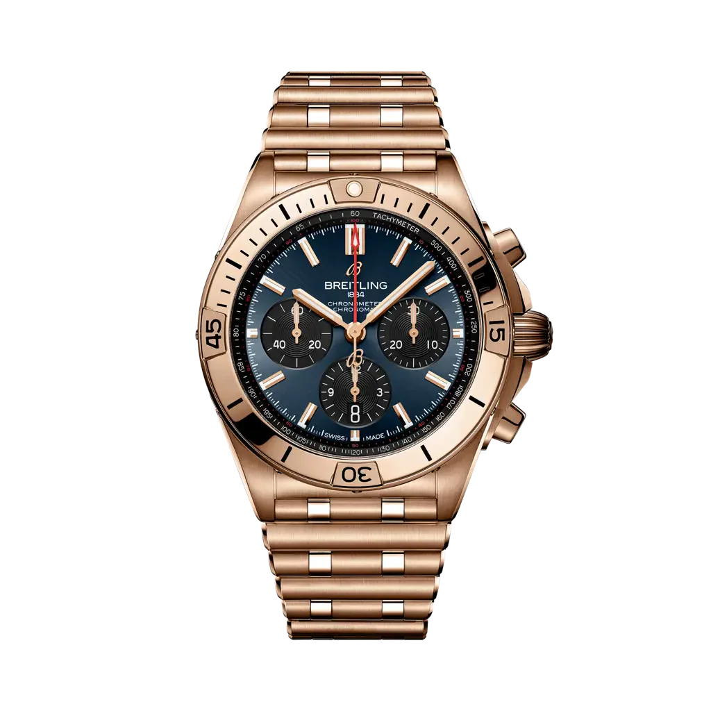 Breitling Chronomat B01 42 Super Bowl LVIII 42 mm Blue and Black Dial 18K Red Gold Bracelet RB01343A1C1R1