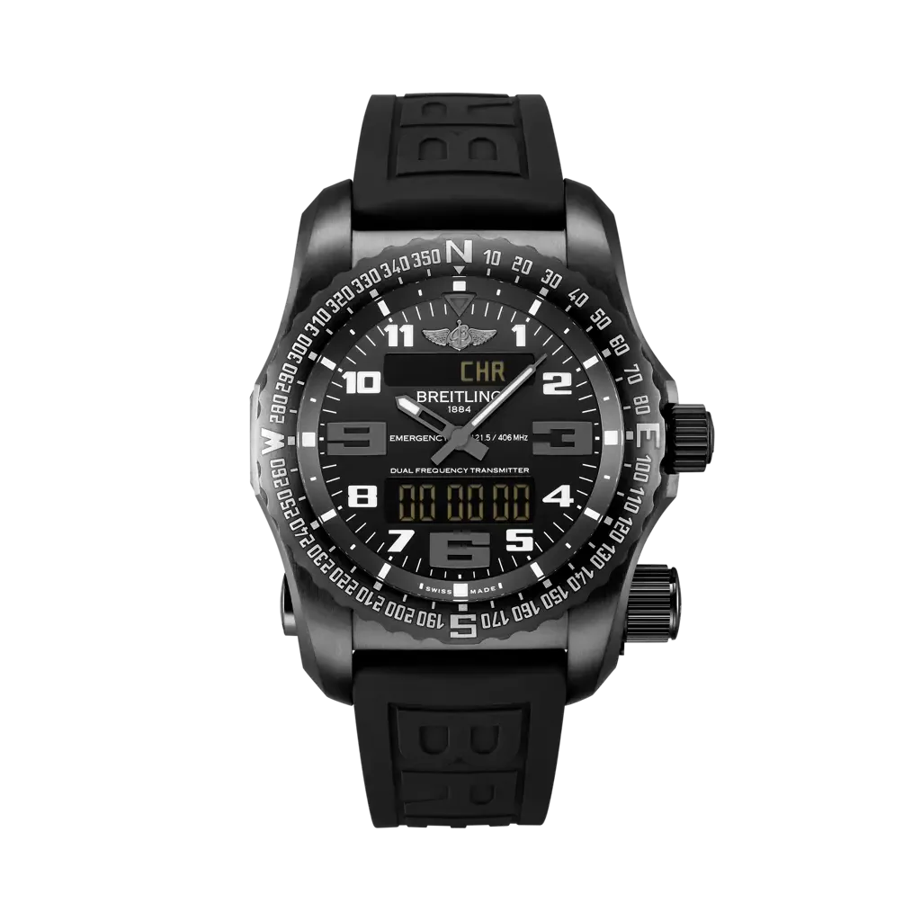 Breitling Emergency 51 mm Black Dial Dlc-Coated Titanium Black Rubber Strap V76325221B1S1