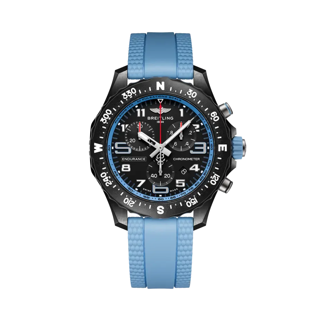 Breitling Endurance Pro 38 mm Black Dial Breitlight Blue Rubber Strap X83310281B1S1