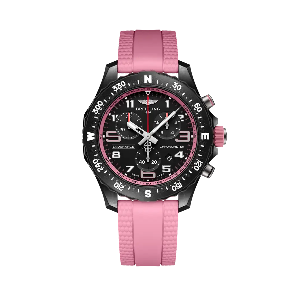 Breitling Endurance Pro 38 mm Black Dial Breitlight Pink Rubber Strap X83310D41B1S1