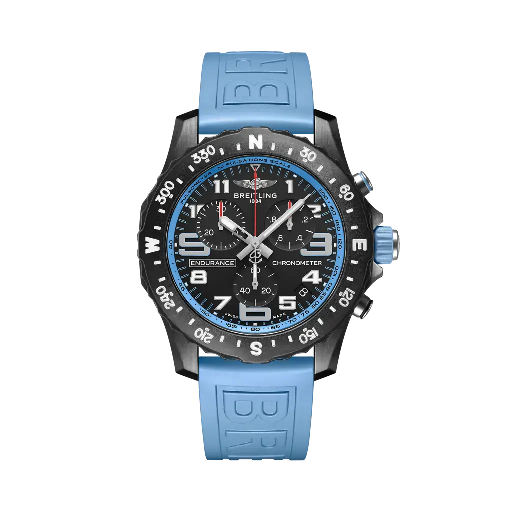 Breitling Endurance Pro 44 mm Black Dial Breitlight Blue Rubber Strap X82310281B1S1