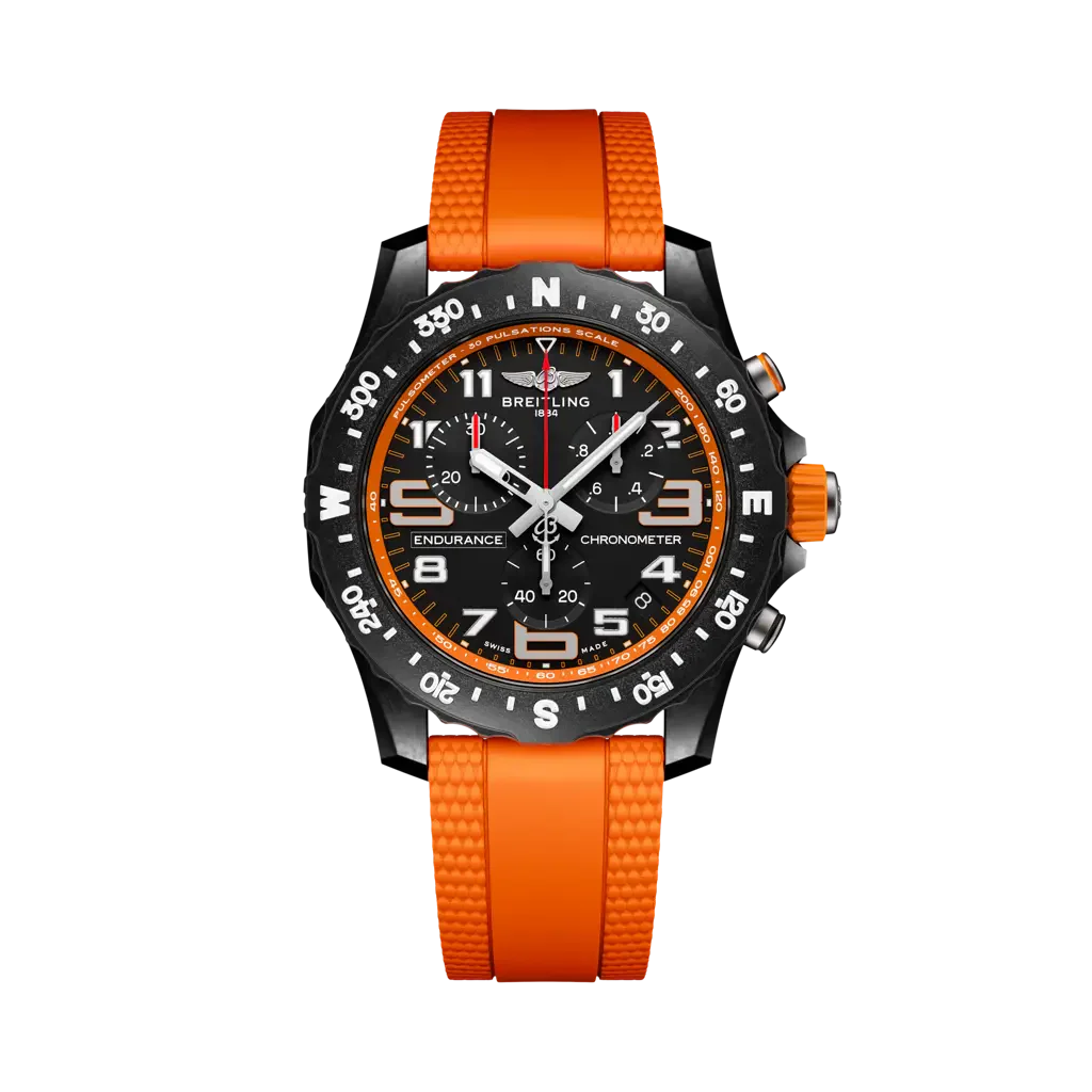 Breitling Endurance Pro 44 mm Black Dial Breitlight Orange Rubber Strap X82310A51B1S2