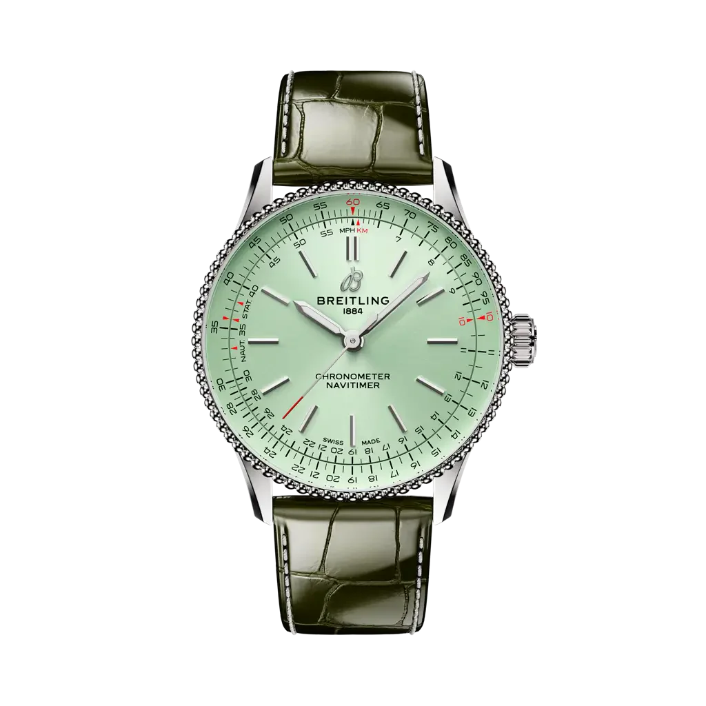 Breitling Navitimer Automatic 36 mm Olive Green Dial Stainless Steel Leather Strap A17327361L1P1