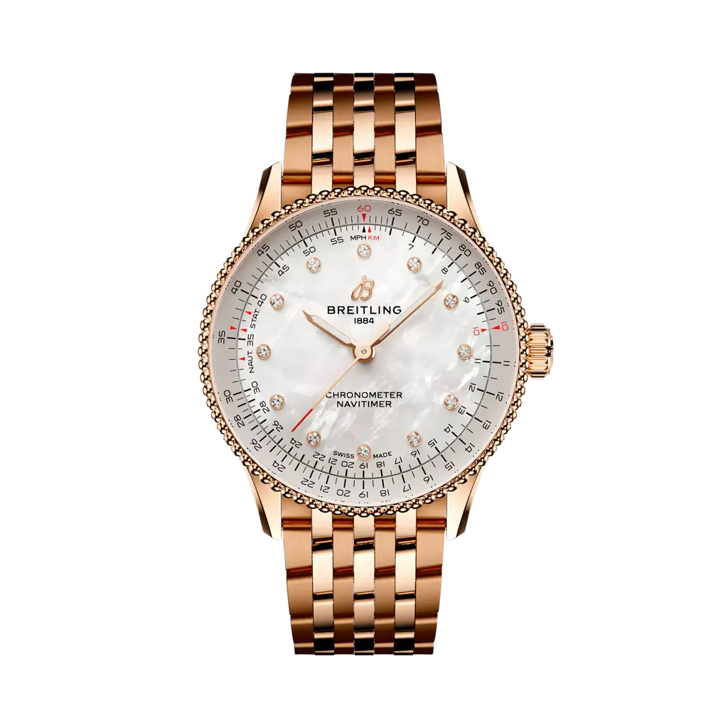 Breitling Navitimer Automatic 36 mm White Dial Small Scale Traceable 18K Red Gold Bracelet R17327211A1R1