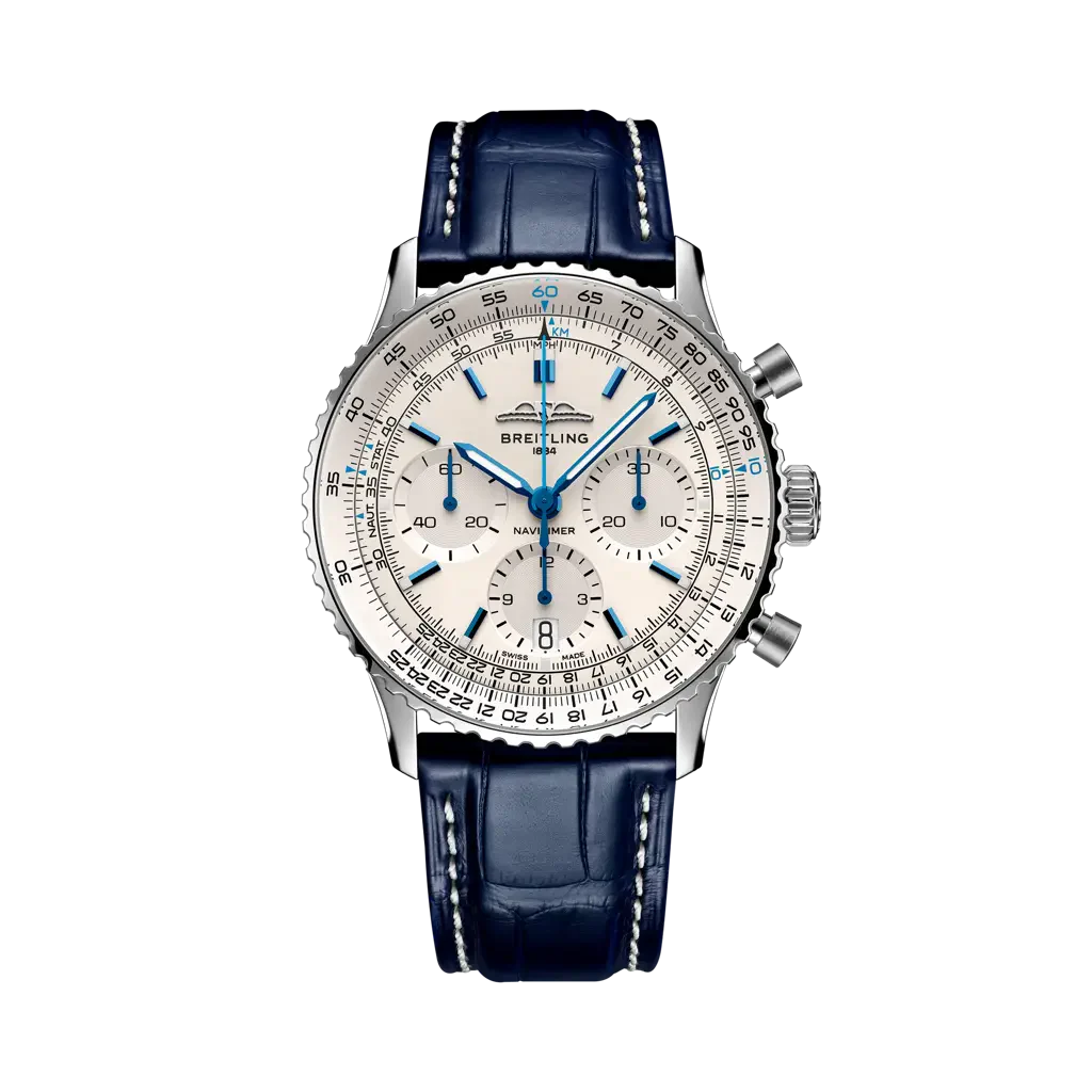 Breitling Navitimer B01 Chronograph 41 mm White Dial Stainless Steel Leather Strap AB0139A71G1P1