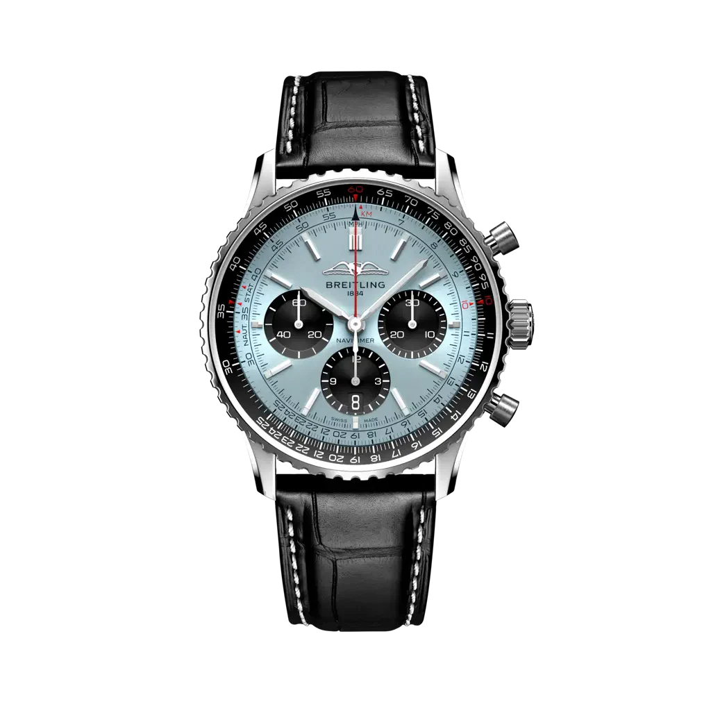 Breitling Navitimer B01 Chronograph 43 mm Black And Ocean Dial Stainless Steel Leather Strap AB0138241C1P1