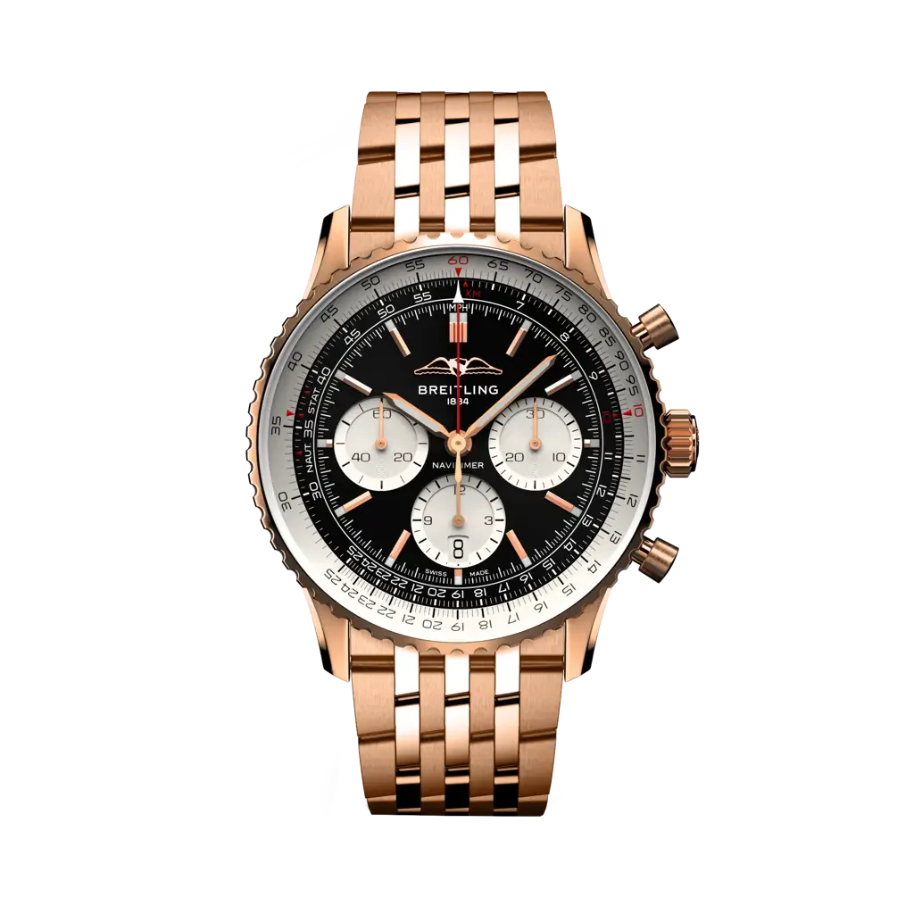 Breitling Navitimer B01 Chronograph 43 mm White With Black Dial 18K Red Gold Bracelet RB0138211B1R1