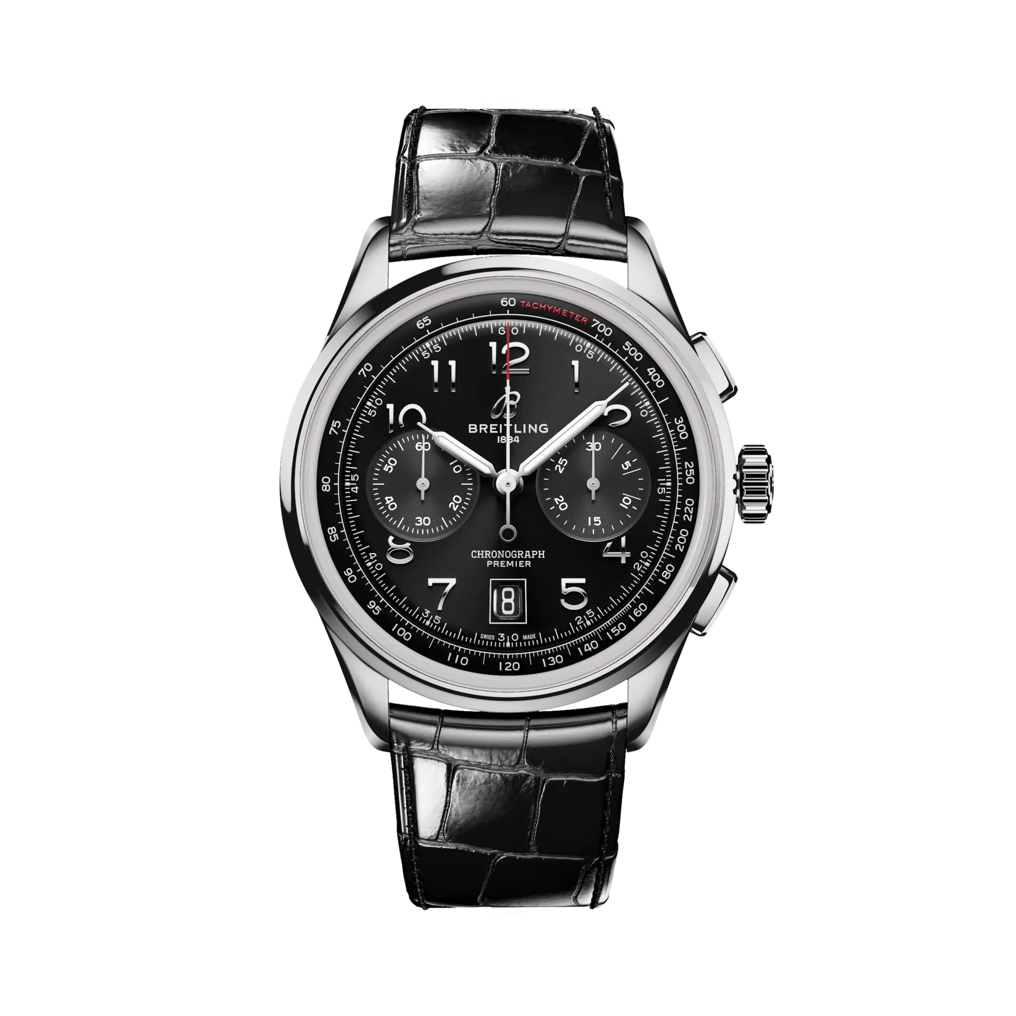 Breitling Premier B01 Chronograph 42 mm Black Dial Stainless Steel Leather Black Strap AB0145221B1P1