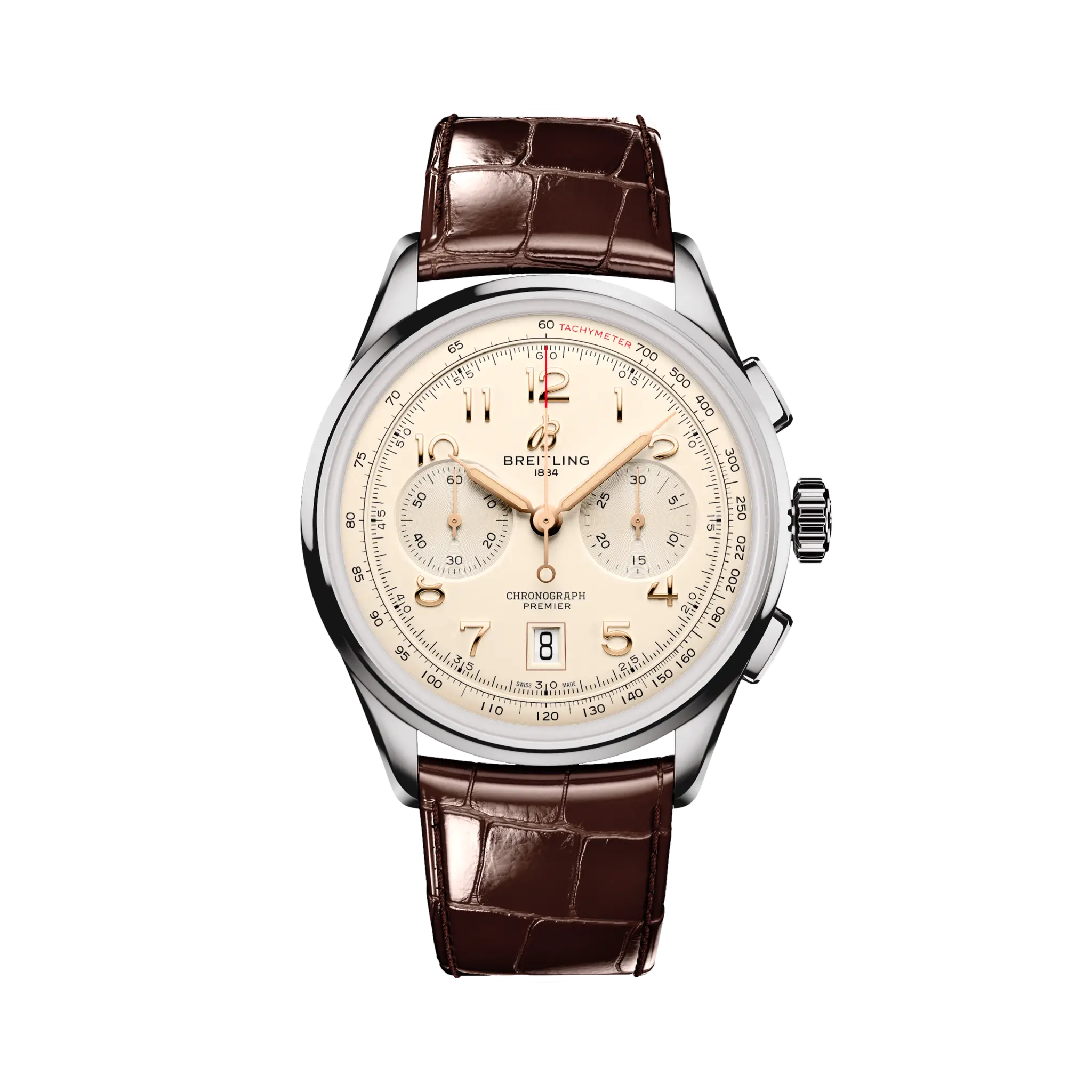 Breitling Premier B01 Chronograph 42 mm White Dial Stainless Steel Leather Brown Strap AB0145211G1P1