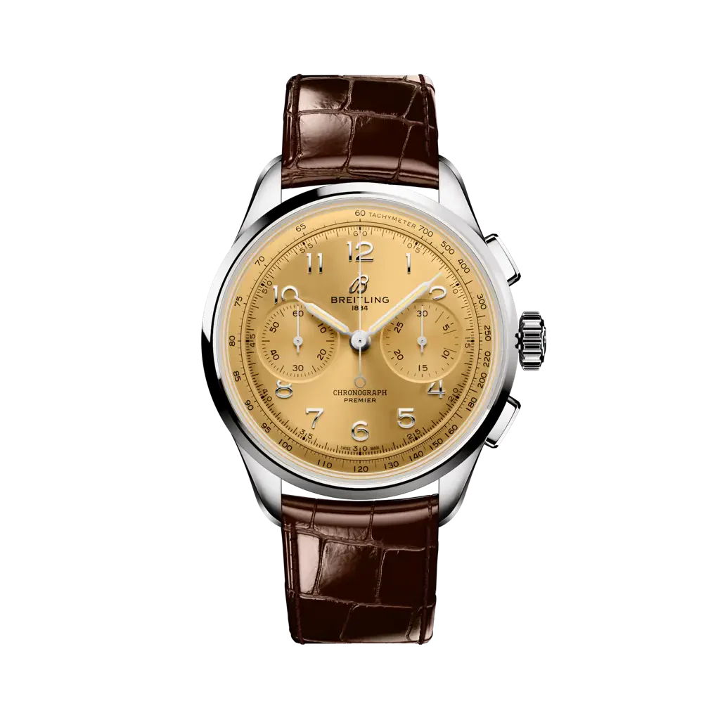 Breitling Premier B09 Chronograph 40 mm Champagne Dial Stainless Steel Leather Brown Strap AB0930F51H1P1