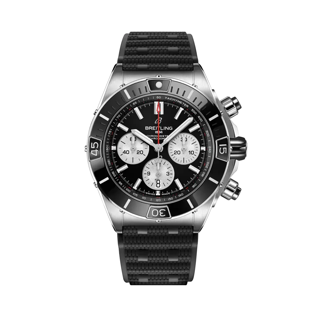 Breitling Super Chronomat B01 44 mm Black Dial Stainless Steel Black Rubber Strap AB0136251B1S1