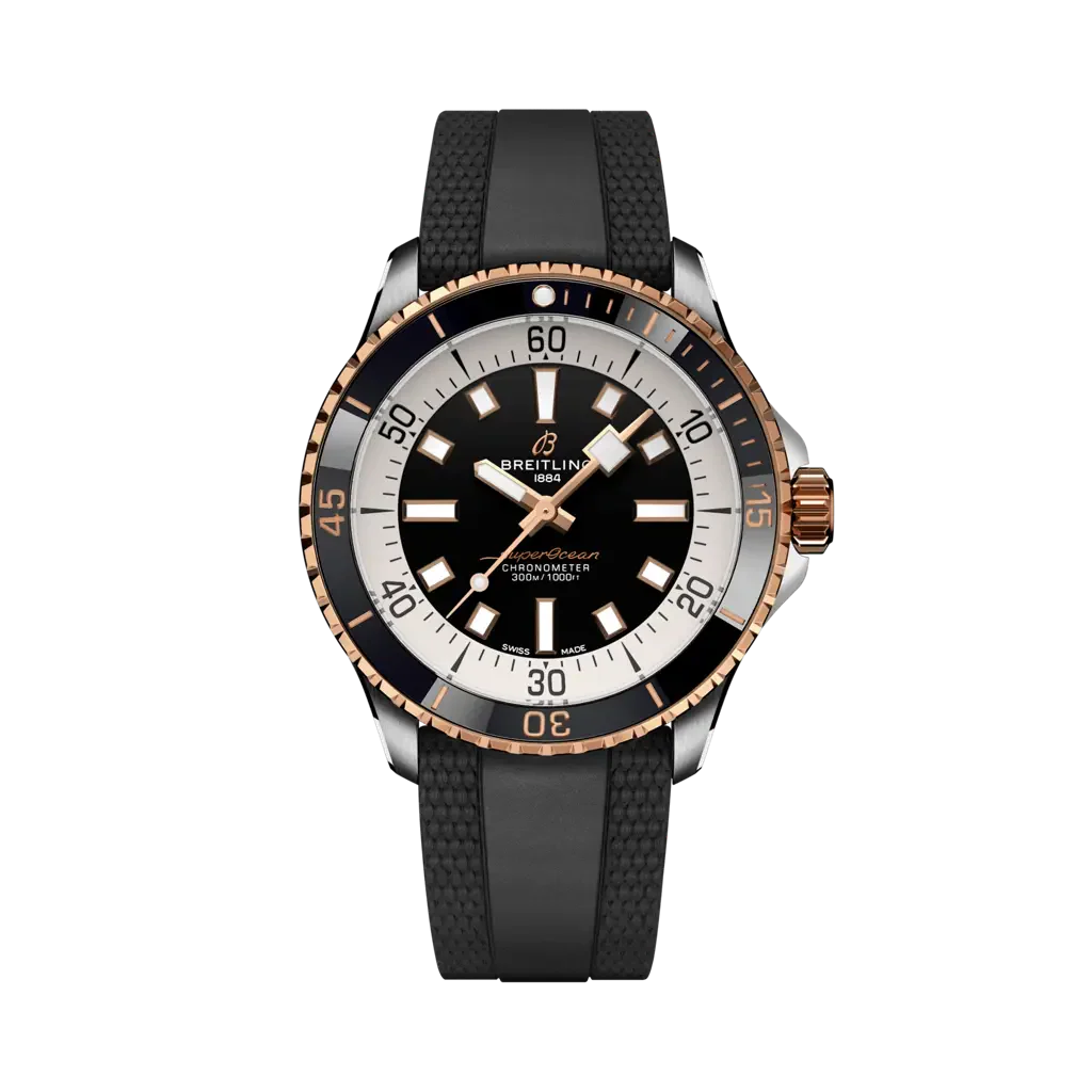 Breitling Superocean Automatic 42 mm Black Dial Stainless Steel & 18K Red Gold Rubber Black Strap U17375211B1S1