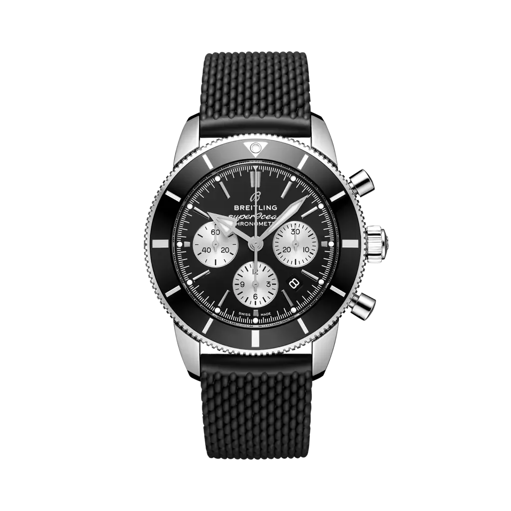 Breitling Superocean Heritage B01 Chronograph 44 mm Black And Silver Dial Stainless Steel Rubber Black Strap AB0162121B1S1