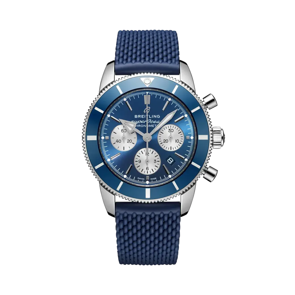 Breitling Superocean Heritage B01 Chronograph 44 mm Blue and Silver Dial Stainless Steel Rubber Blue Strap AB0162161C1S1
