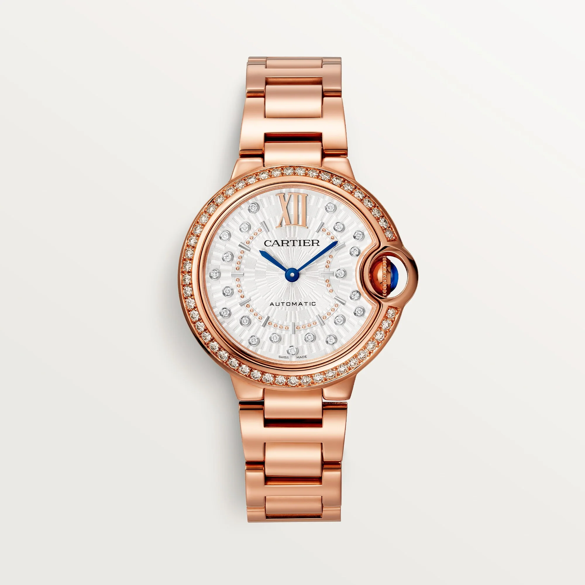 Cartier Ballon Bleu 36 mm Rose Gold Silver Sunray Dial Bracelet WJBB0083