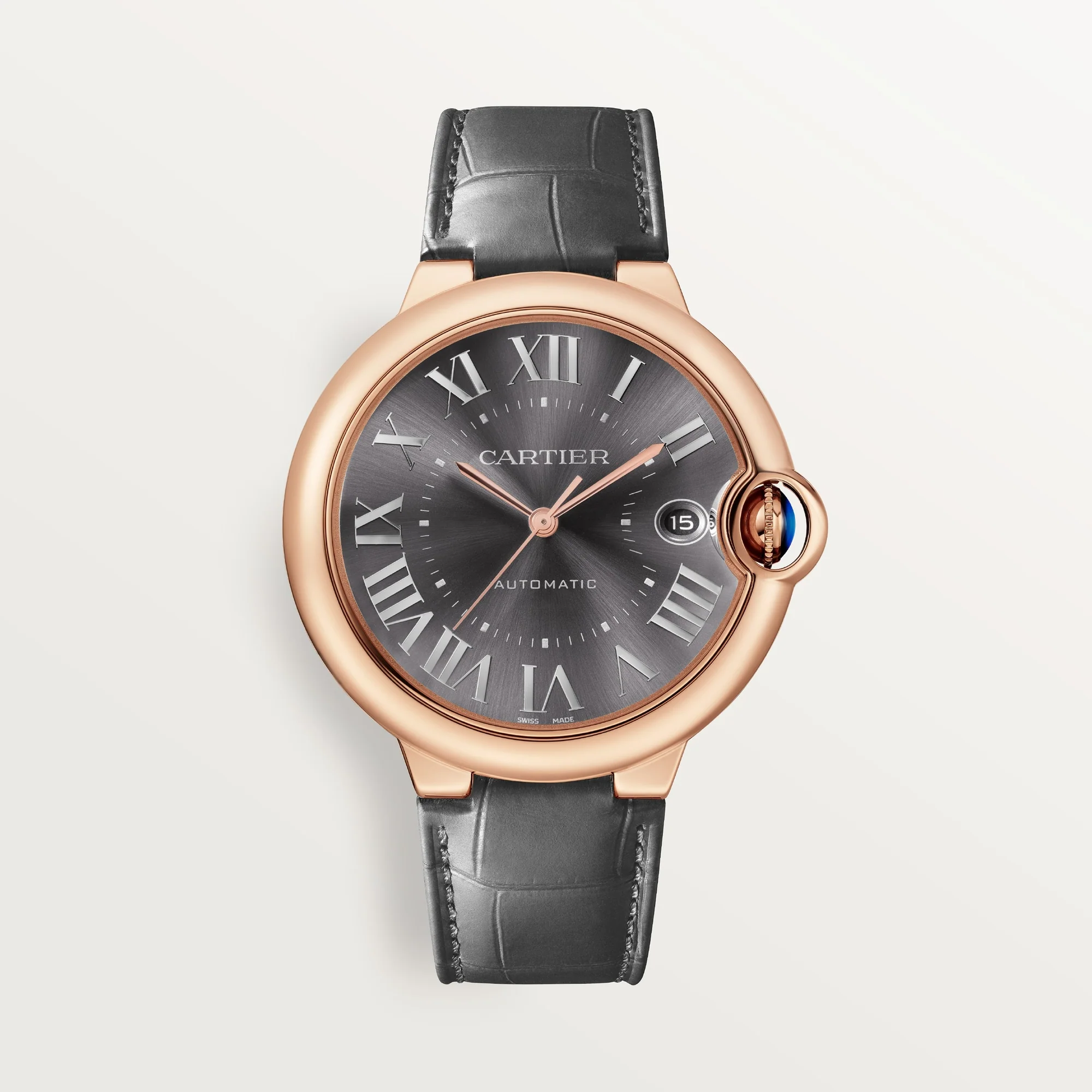 Cartier Ballon Bleu 40 mm 18k Rose Gold Dark Gray Sunray Dial  Leather Strap WGBB0050