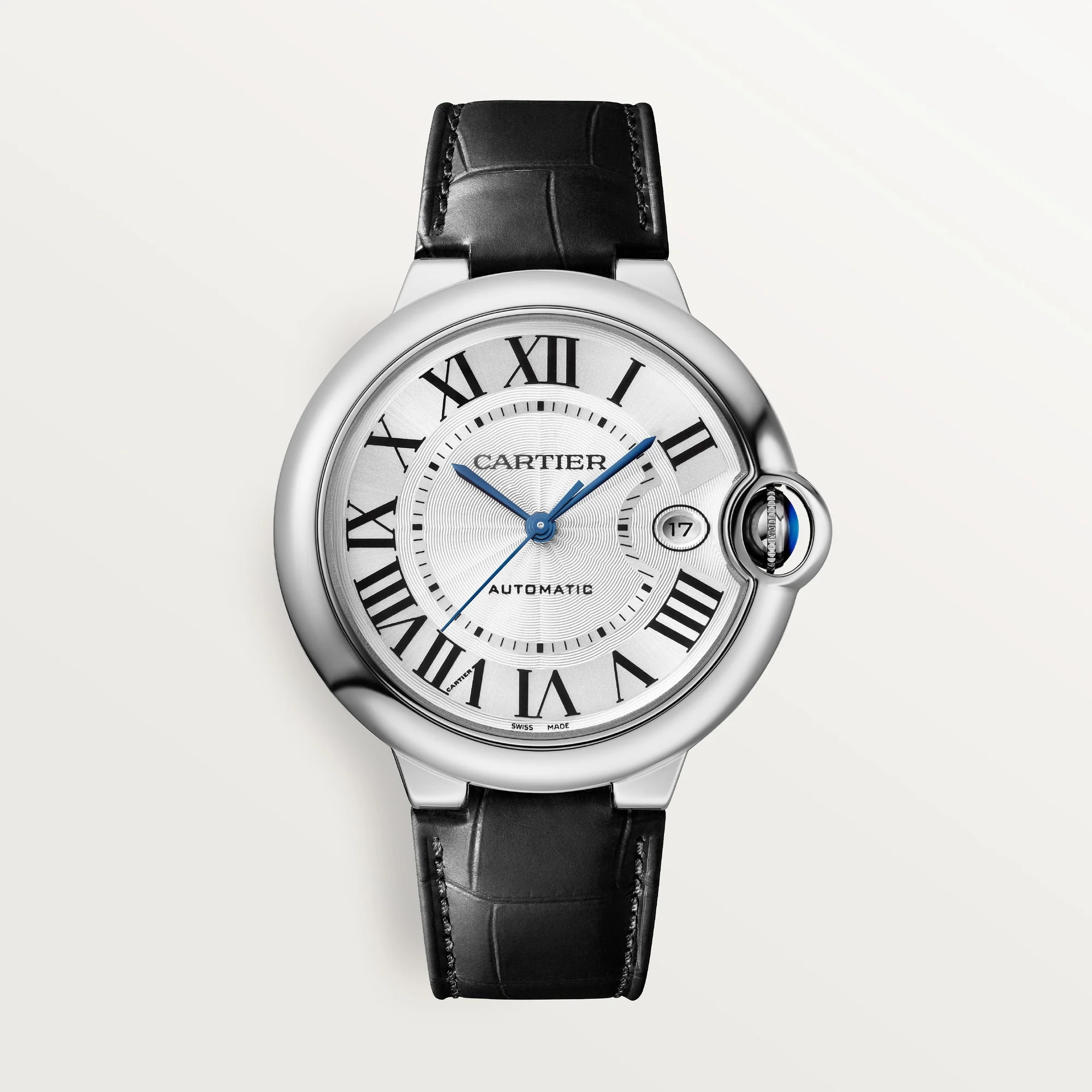 Cartier Ballon Bleu Steel Silver Black Leather Strap WSBB0039