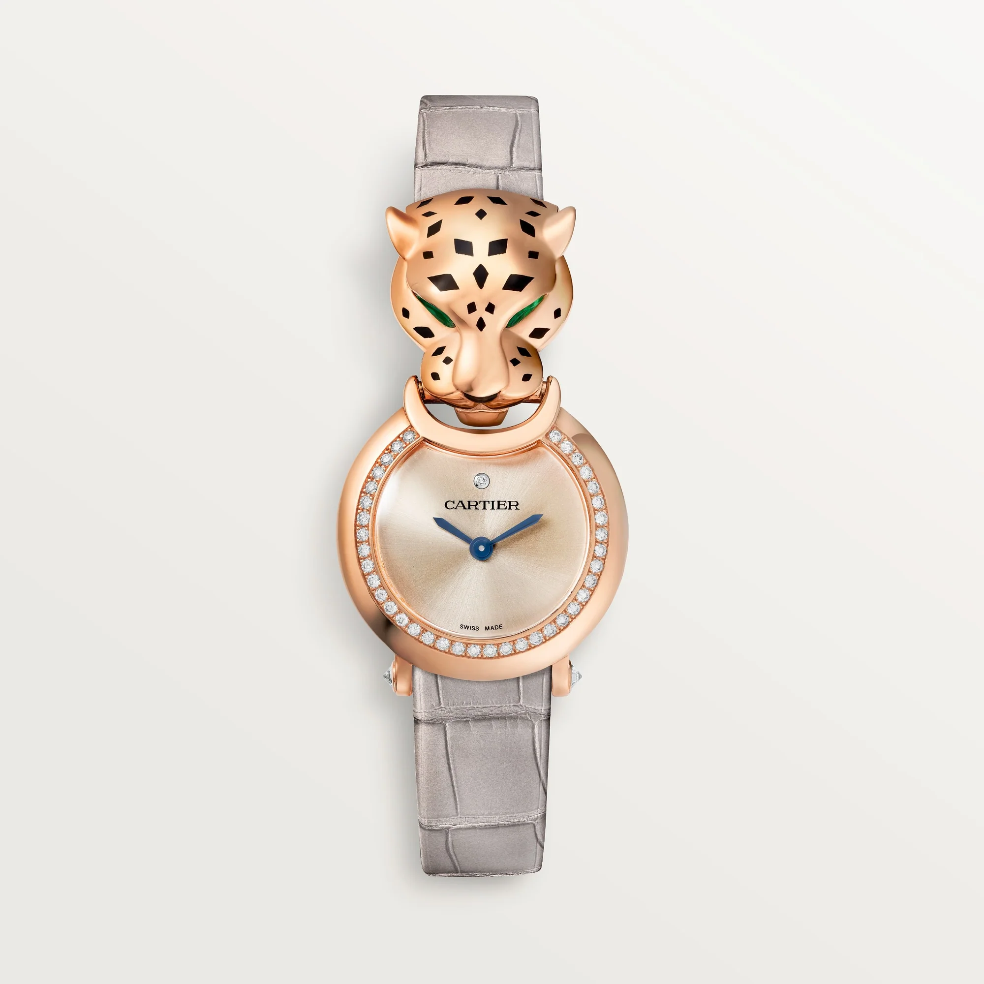 Cartier Panthère 23.6 mm Rose Gold Pink Dial Light Grey Leather Strap HPI01379