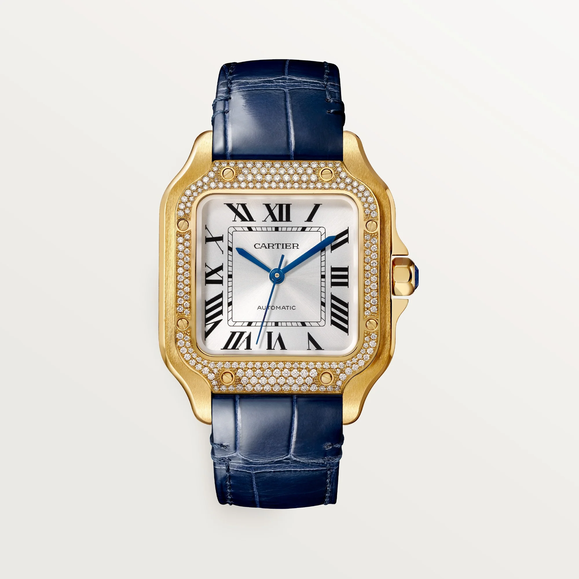 Cartier Santos Medium Sunray Dial 18k Yellow Gold Two Skin Strap WJSA0013