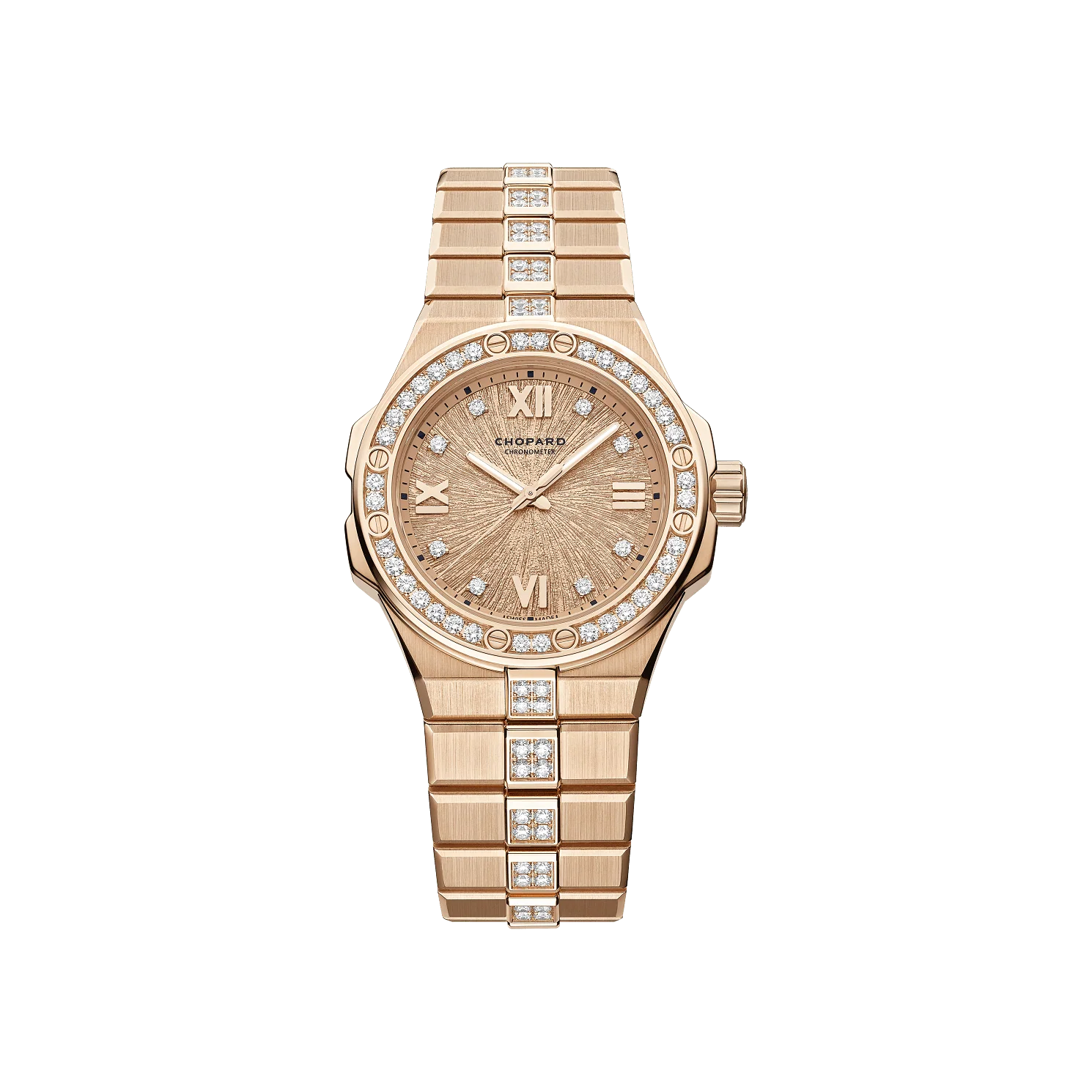 Chopard Alpine Eagle 33 mm Pink Dial with Diamonds 18k Rose Gold Bracelet 295384-5002