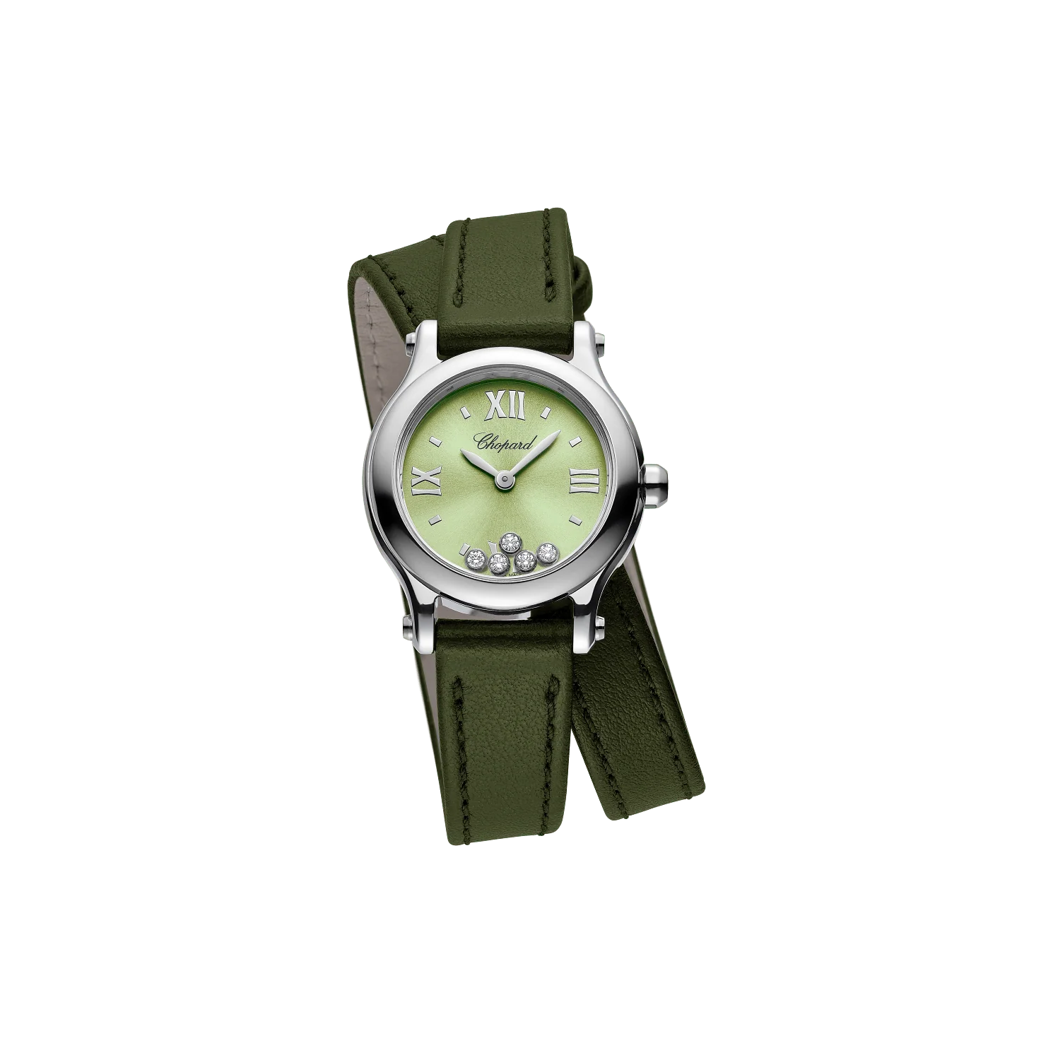 Chopard Happy Sport 25 mm Green Dial with Diamonds Stainless Steel   Leather Strap 278620-3005