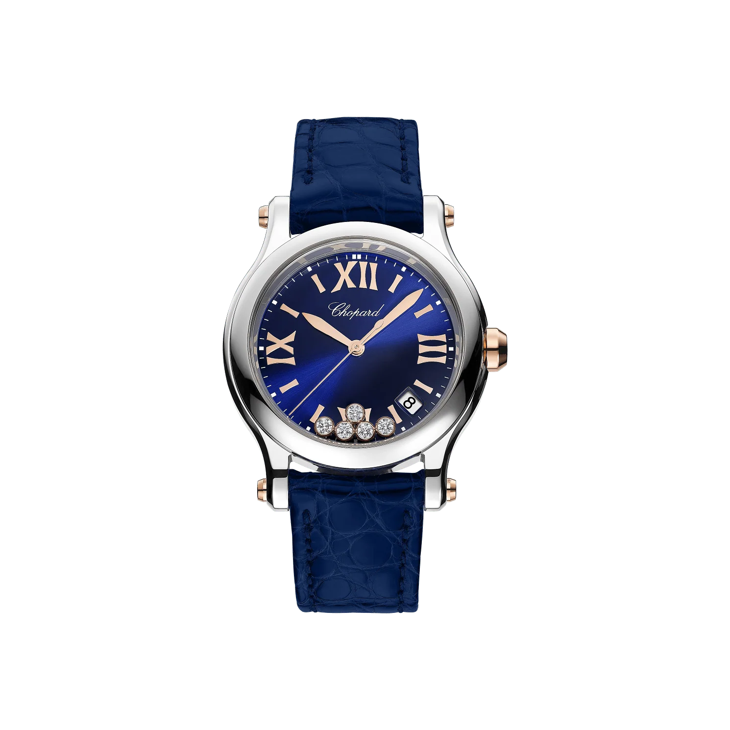 Chopard Happy Sport 36 mm Blue Dial with Diamonds 18K Rose Gold And Stainless Steel Leather Strap 278582-6012