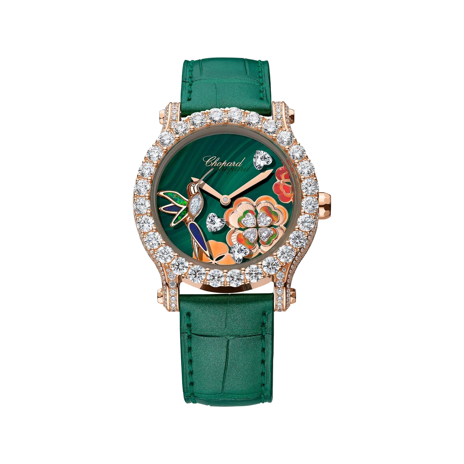 Chopard Happy Sport Métiers d'Art 40 mm Green Dial with Diamonds 18k Rose Gold Leather Strap 274425-5002